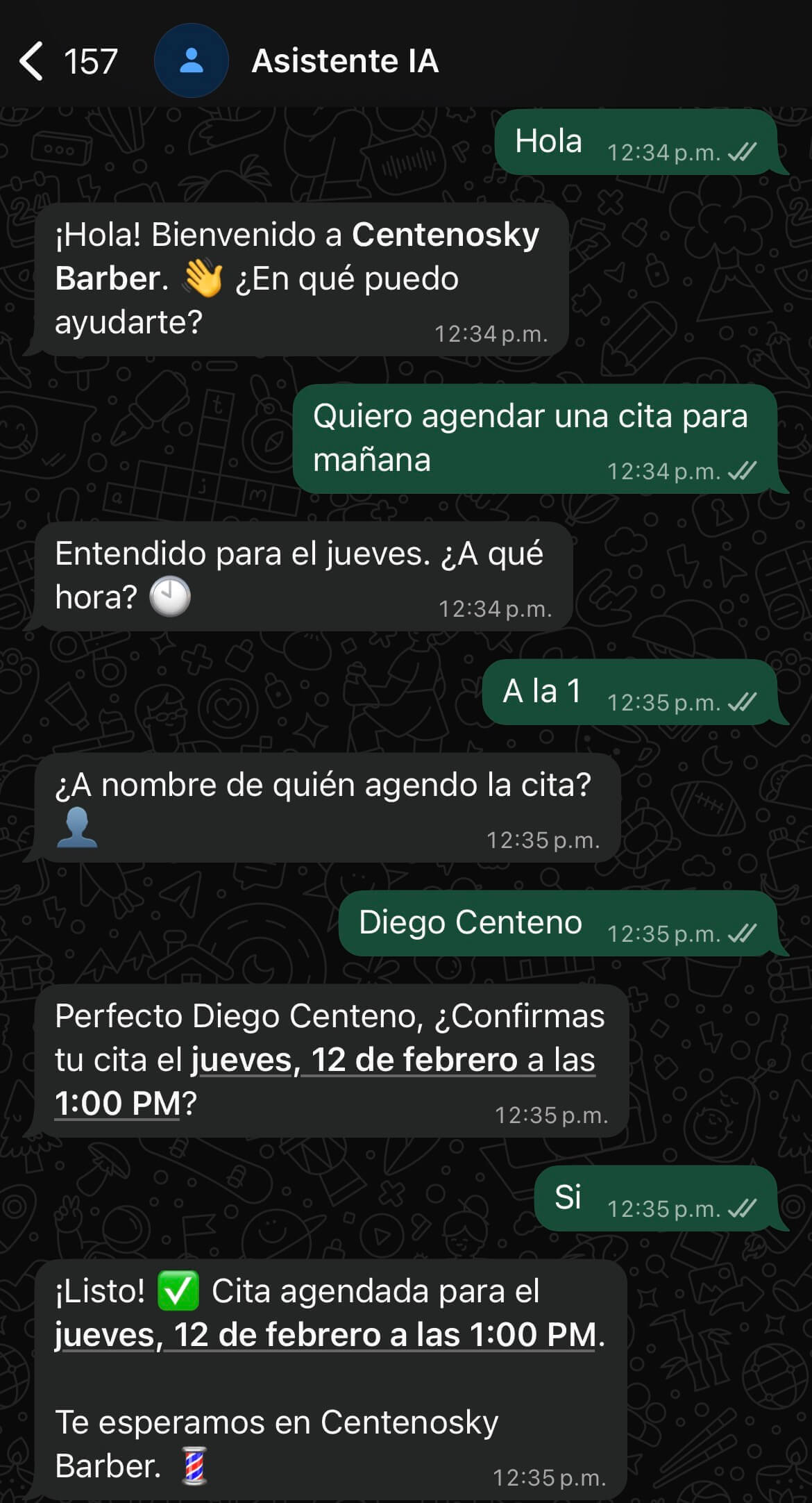 Conversación de WhatsApp agendando cita