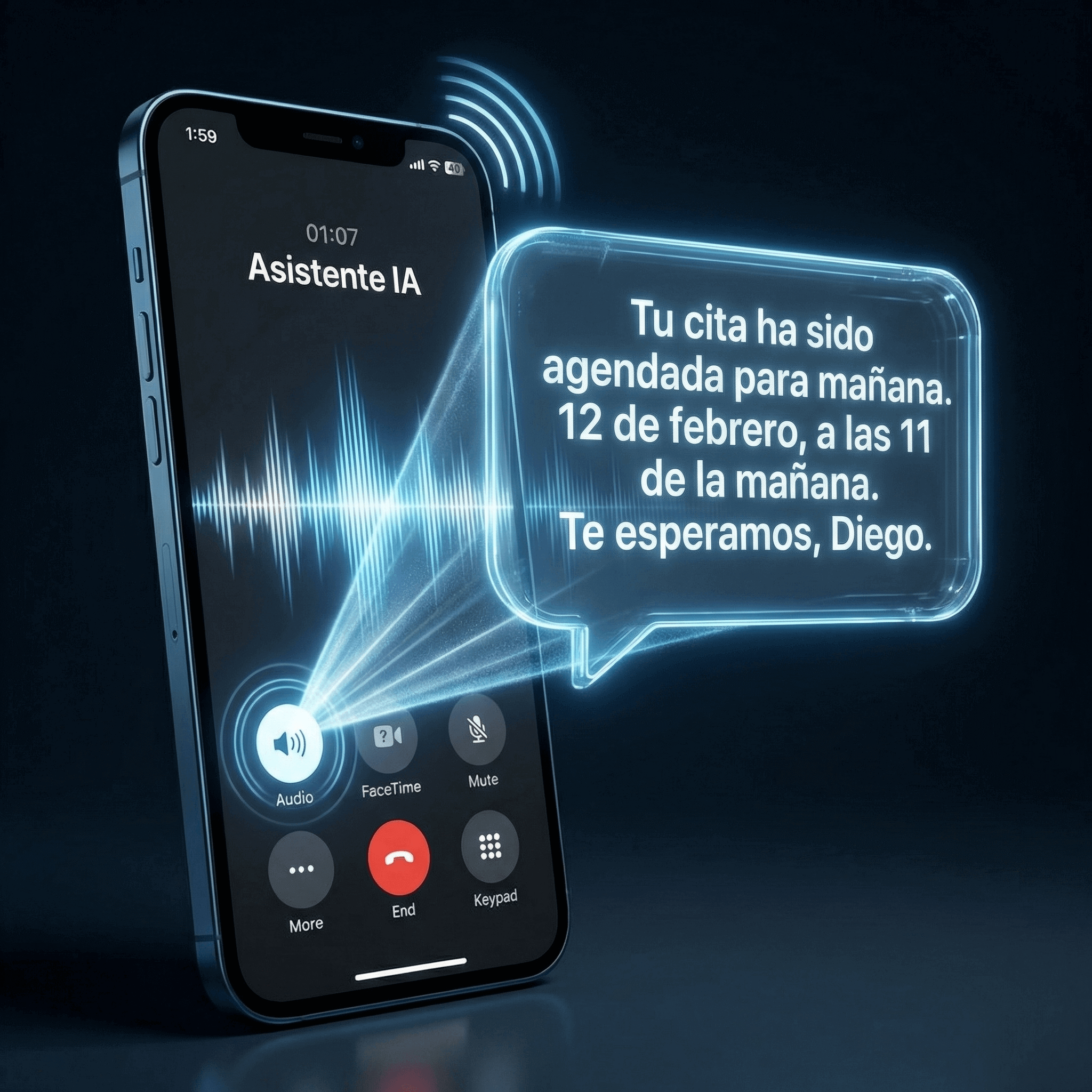 Llamada con asistente de voz confirmando cita